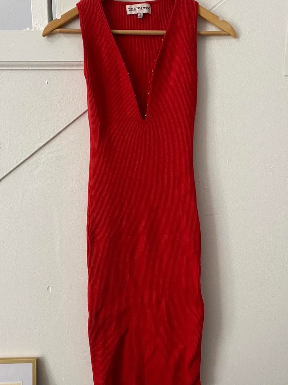 Red Midi Dress with V Neck